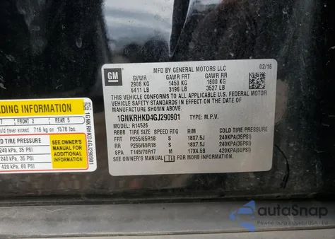 2016 Chevrolet Traverse Lt из США, поврежденный, VIN 1GNKRHKD4GJ290901